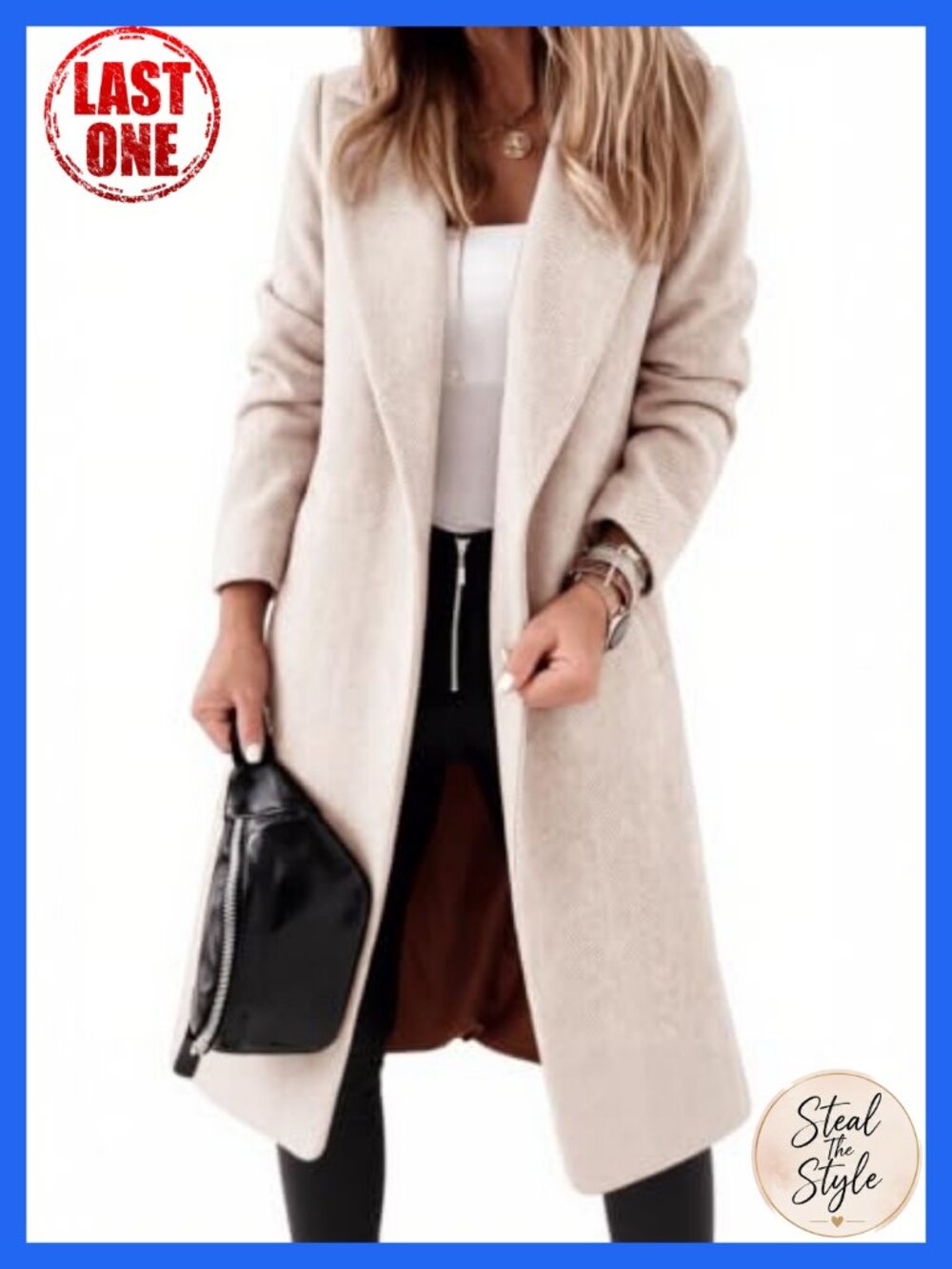 Ladiyo Womens Long Pea Coat Belted Open Front Notch Lapel Herringbone Jacket